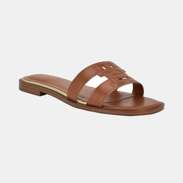 Tommy Hilfiger Women's Terenz Logo Strap Flat Slide Sandals - Cognac