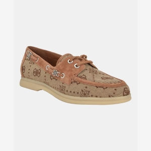 GUESS Women's Yomaya Charms Boat Shoe Loafers - Brown Suede Logo