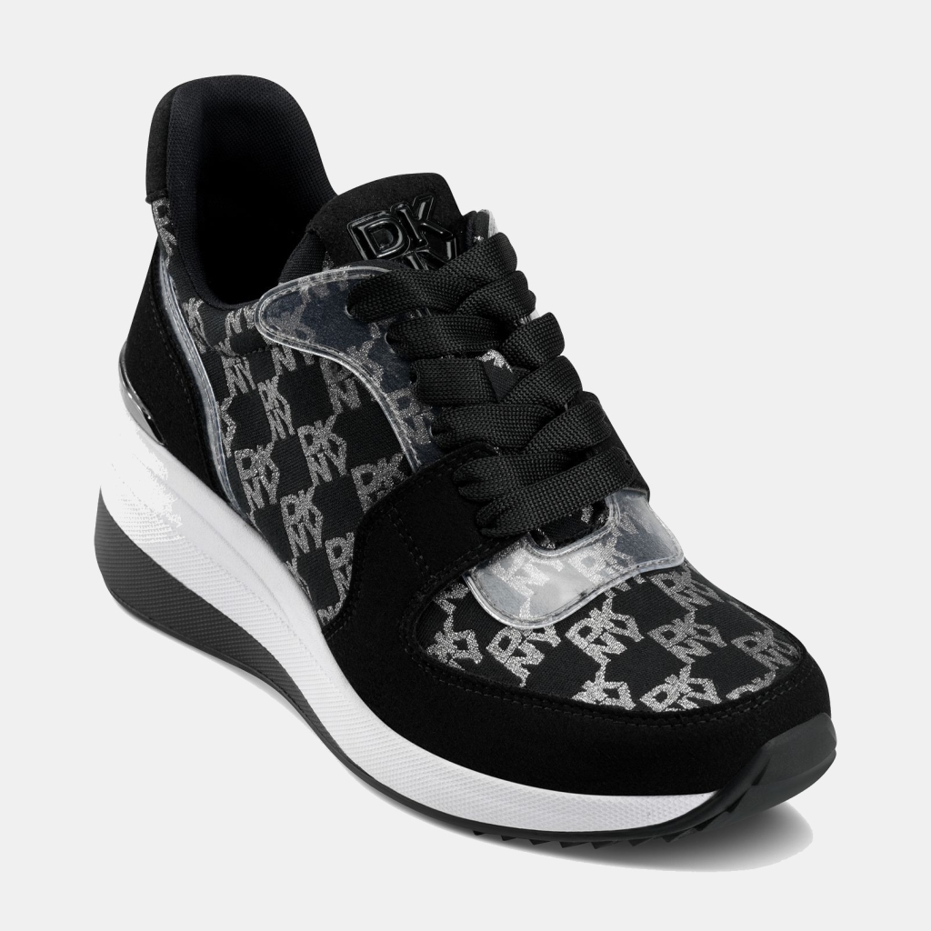DKNY Women's Kamay Lace-Up Wedge Sneakers - Black, Nickel