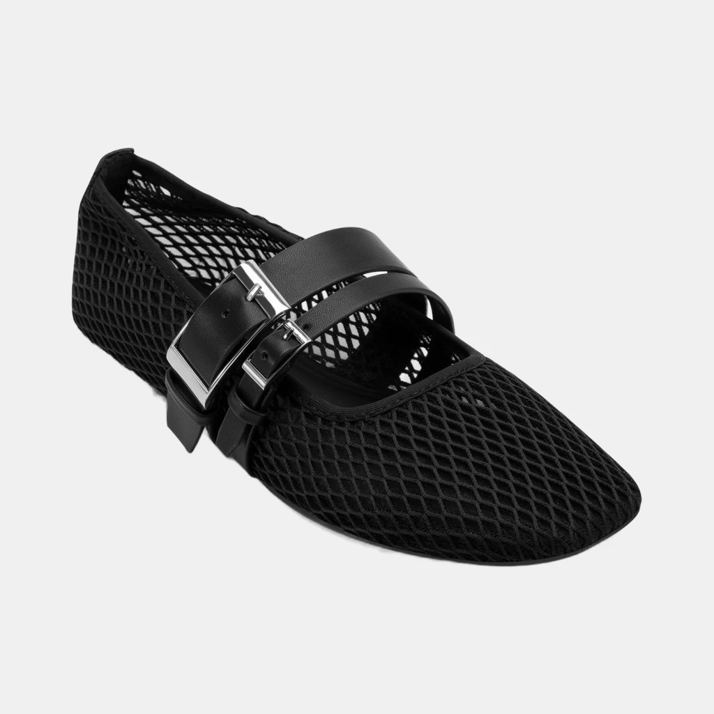 Women's Dade Mesh Buckle Ballet Flats - Black