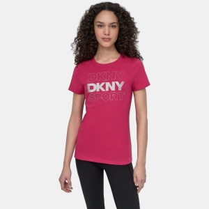 DKNY Women's Sport Glitter Logo Crew Neck T-shirt - Wildberry/silver