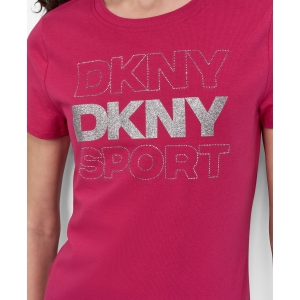 DKNY Women's Sport Glitter Logo Crew Neck T-shirt - Wildberry/silver - Image 6