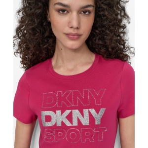 DKNY Women's Sport Glitter Logo Crew Neck T-shirt - Wildberry/silver - Image 7