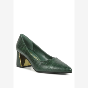 London Rag Womens Emersyn Croc Block Heel Pump Shoes - Green - Image 6
