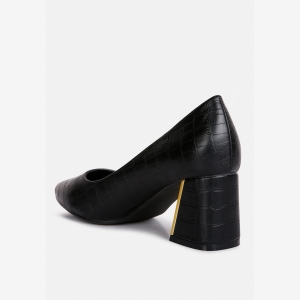 London Rag Womens Emersyn Croc Block Heel Pump Shoes - Black - Image 5