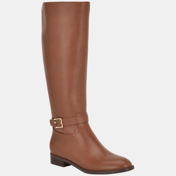 Tommy Hilfiger Women's Mireya Tall Buckle Riding Boot, Regular & Wide Calf - Cognac