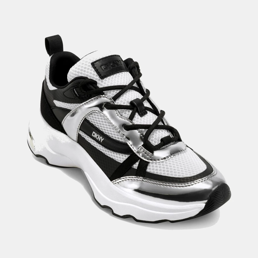 DKNY Women's Juna Lace Up Sneakers - White/ Nickel