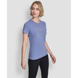 Women's Triple Rhinestone Foil Logo Crewneck Baby T-Shirt - Bluestone - Image 4