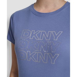Women's Triple Rhinestone Foil Logo Crewneck Baby T-Shirt - Bluestone - Image 5