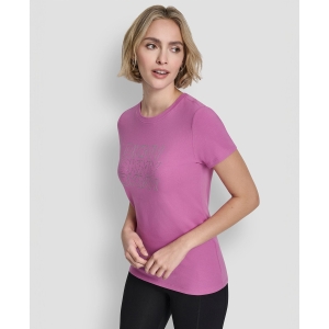 Women's Triple Rhinestone Foil Logo Crewneck Baby T-Shirt - Crocus - Image 4