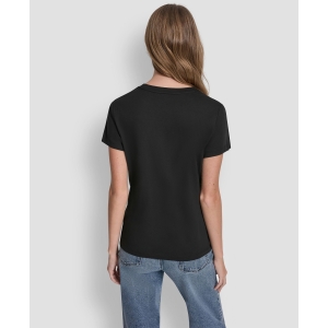 Women's Stacked Eyelet Logo Crewneck T-Shirt - BLack - Image 6