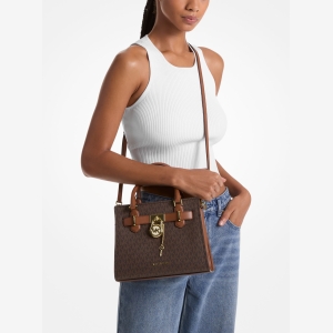 Michael Kors Outlet Hamilton Small Logo Satchel - BROWN - Image 4