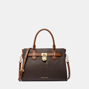 Michael Kors Outlet Hamilton Medium Logo Satchel - BROWN