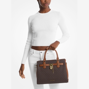Michael Kors Outlet Hamilton Medium Logo Satchel - BROWN - Image 4