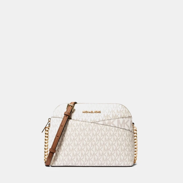 Michael Kors Outlet Jet Set Travel Medium Logo Dome Crossbody Bag - VANILLA