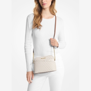 Michael Kors Outlet Jet Set Travel Medium Logo Dome Crossbody Bag - VANILLA - Image 4