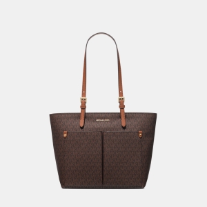 Jet Set Medium Logo Pocket Tote Bag - BROWN