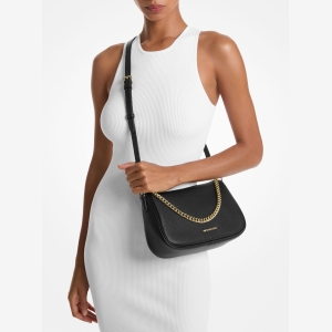 Michael Kors Outlet Carmela Medium Pebbled Leather Convertible Crossbody Bag - BLACK - Image 4