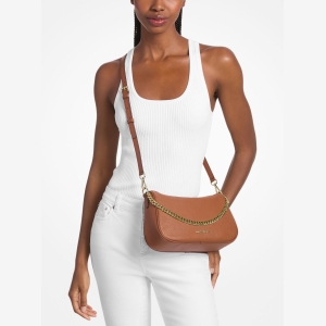 Michael Kors Outlet Carmela Medium Pebbled Leather Convertible Crossbody Bag - LUGGAGE - Image 4