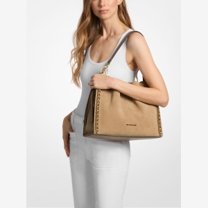 Michael Kors Outlet Mina Large Suede Chain Shoulder Bag - Image 4