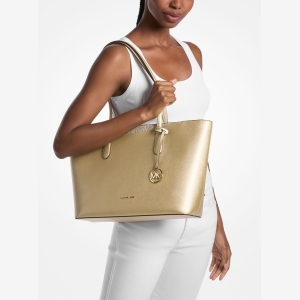 Michael Kors Outlet Arden Large Metallic Top-Zip Tote Bag - Image 4