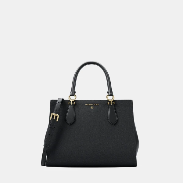 Michael Kors Outlet Marilyn Medium Saffiano Leather Satchel - BLACK