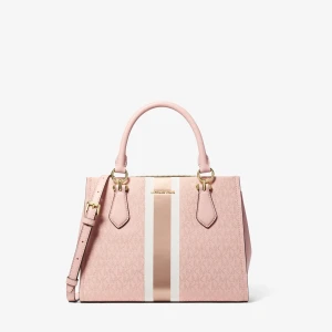 Marilyn Medium Signature Logo Stripe Satchel - Powder Blush