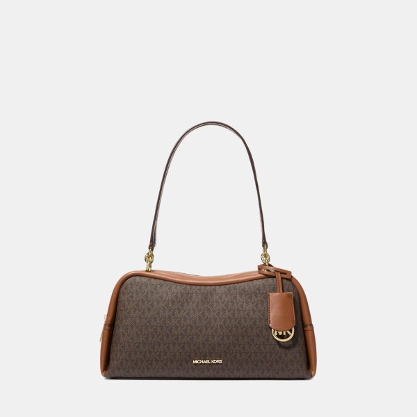 Michael Kors Outlet Cecily Medium Signature Logo Shoulder Bag - BROWN