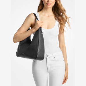 Michael Kors Outlet Nayla Medium Pebbled Leather Hobo Shoulder Bag - BLACK - Image 4