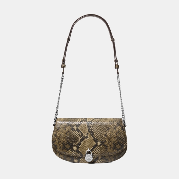 Mila Medium Snake Embossed Messenger Bag - Olive