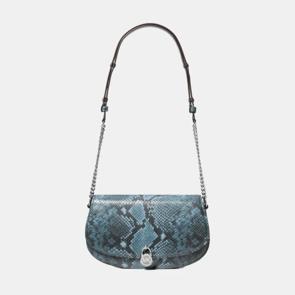 Mila Medium Snake Embossed Messenger Bag - Cornflower