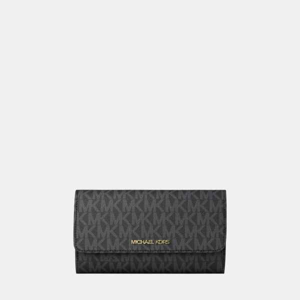 Jet Set Large Logo Trifold Wallet - BLACK