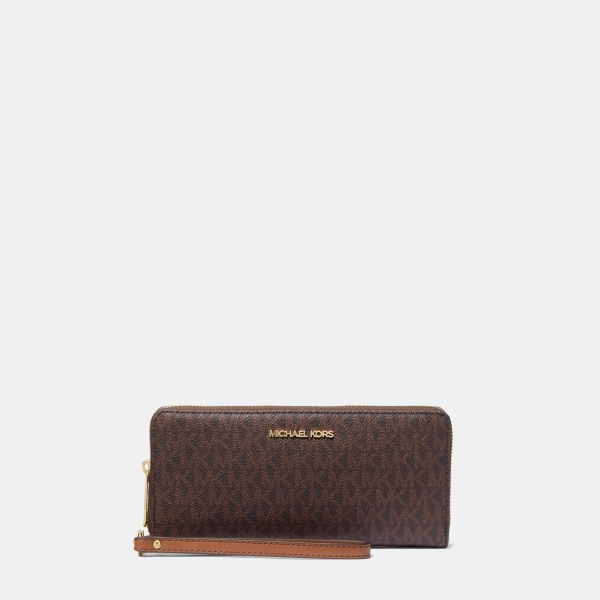 Michael Kors Outlet Jet Set Travel Large Logo Continental Wristlet - BROWN