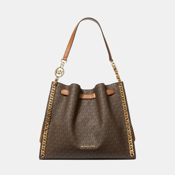 Michael Kors Outlet Mina Large Signature Logo Chain Shoulder Bag