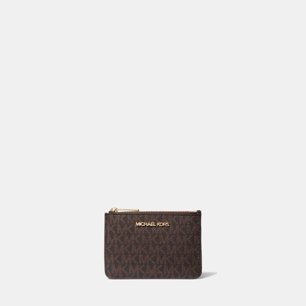 Michael Kors Outlet Jet Set Travel Small Signature Logo Coin Purse - BROWN