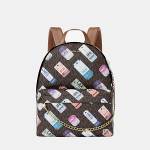 Michael Kors Outlet Slater Medium Printed Signature Logo Backpack - BROWN