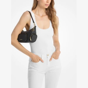 Michael Kors Outlet Merritt Small Signature Logo Convertible Shoulder Bag - BLACK - Image 5