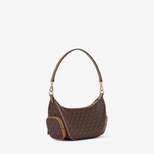 Michael Kors Outlet Merritt Small Signature Logo Convertible Shoulder Bag - BROWN - Image 6