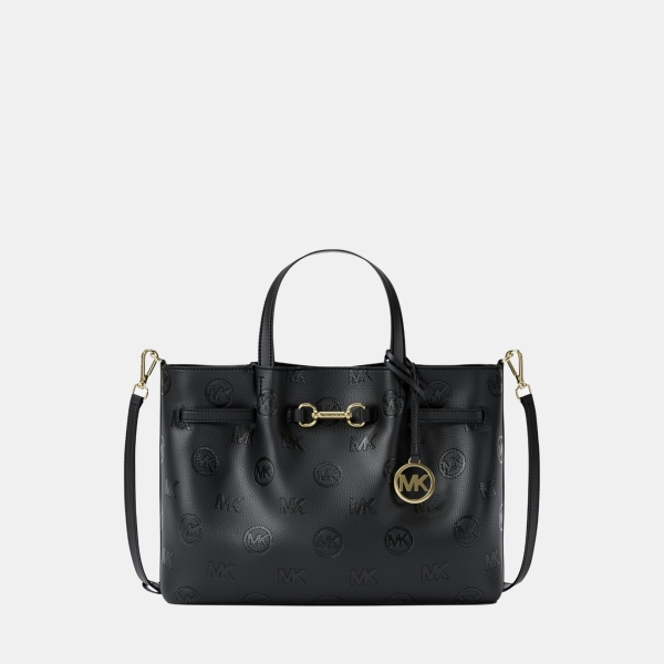 Michael Kors Outlet Carson Medium Logo Debossed Satchel - BLACK