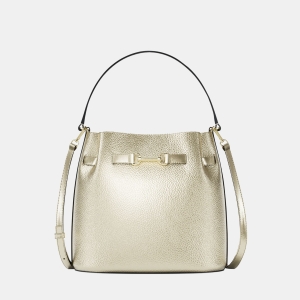 Michael Kors Outlet Carson Medium Metallic Convertible Bucket Crossbody Bag