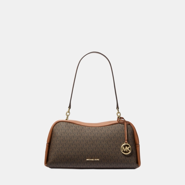 Michael Kors Outlet Cecily Medium Signature Logo Shoulder Bag - BROWN