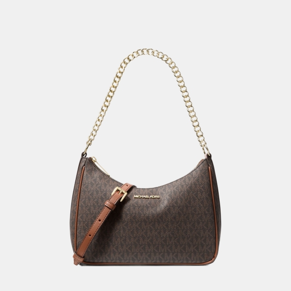 Michael Kors Outlet Jet Set Travel Large Signature Logo Convertible Crossbody Bag - BROWN
