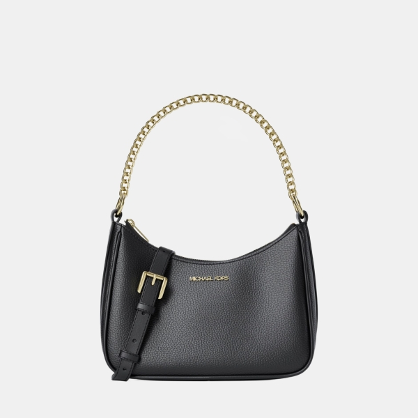 Michael Kors Outlet Jet Set Large Pebbled Leather Convertible Crossbody Bag - BLACK