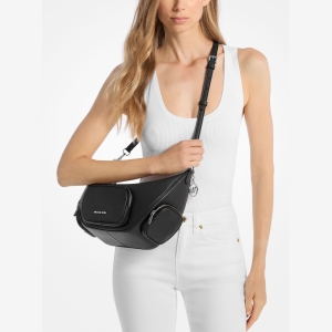 Michael Kors Outlet Merritt Medium Pebbled Leather Convertible Shoulder Bag - BLACK - Image 5