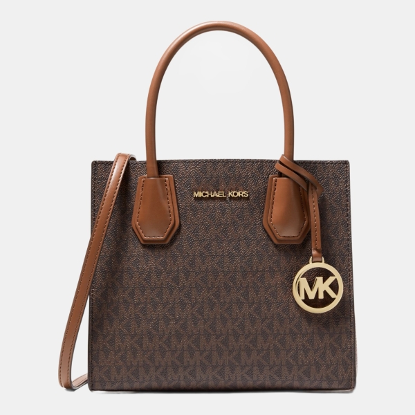 Michael Kors Outlet Mercer Medium Logo and Leather Accordion Crossbody Bag