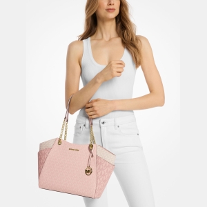 Michael Kors Outlet Jet Set Large Color-Block Signature Logo Tote Bag - Image 4