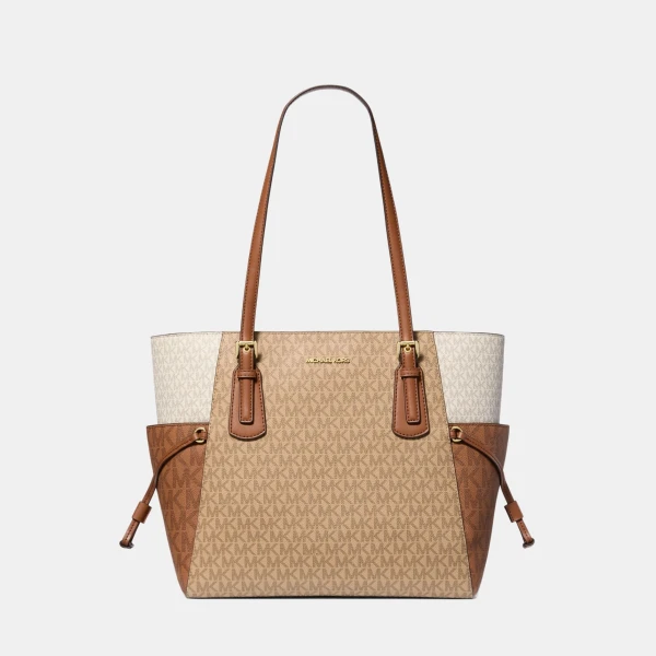 Michael Kors Outlet Voyager Large Color-Block Signature Logo Tote Bag