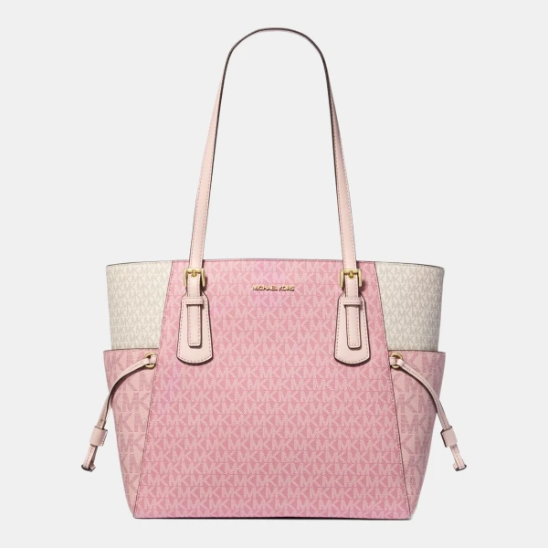 Michael Kors Outlet Voyager Large Color-Block Signature Logo Tote Bag - PWD BLSH MLT