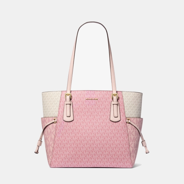 Michael Kors Outlet Voyager Large Color-Block Signature Logo Tote Bag - PWD BLSH MLT