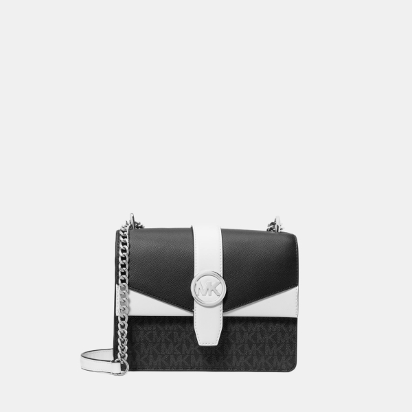 Michael Kors Outlet Greenwich Small Color-Block Signature Logo Crossbody Bag - BLACK COMBO